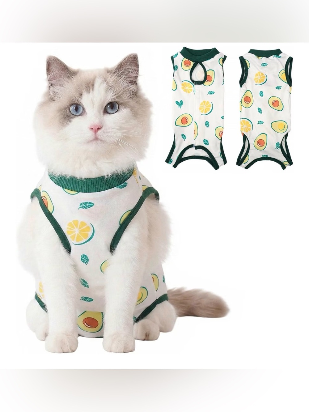 Avocado & Lemon Print Anti-Licking Surgery Onsie- Size Medium